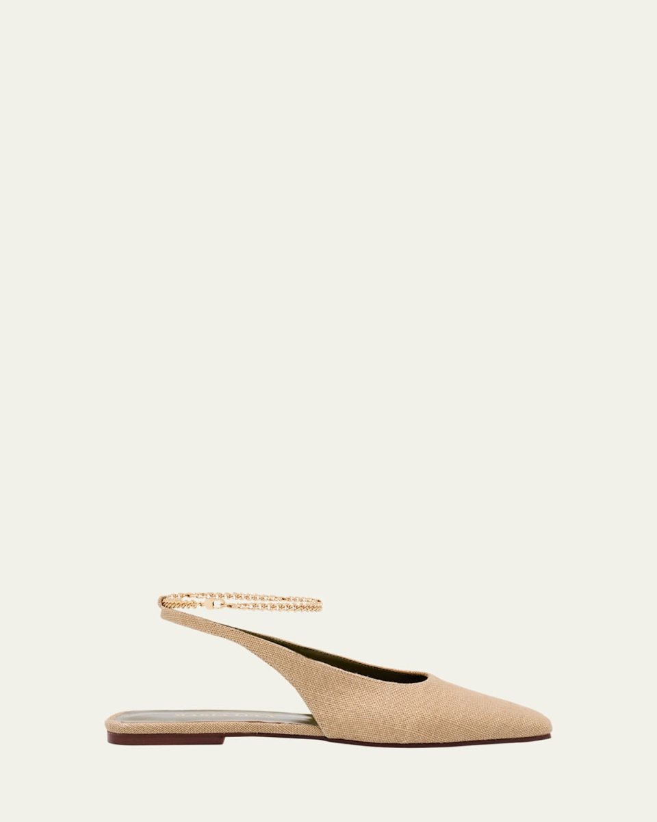 Augusta Linen Ankle-Chain Ballerina Flats